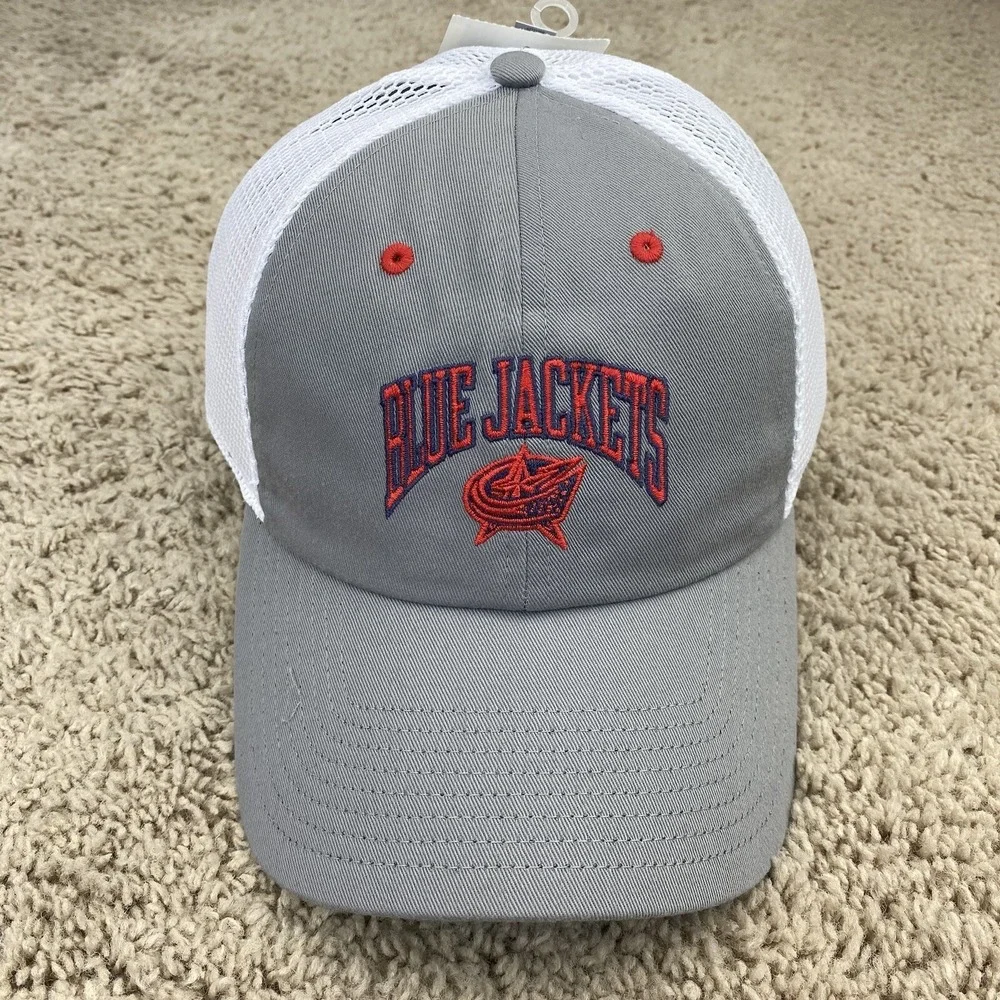 Columbus Blue Jackets Hat Adidas NHL Gray Slouch Trucker Cap Mesh Adjustable NWT